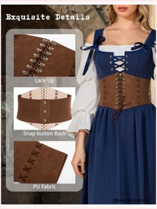Wide Elastic Waist Lace-Up Corset Belt for Dresses Renaissance main image 4